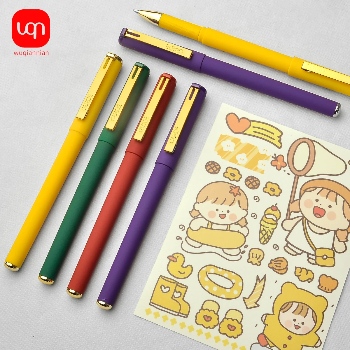 Imagem -02 - Reta Líquido Gel Caneta Esferográfica Escola e Escritório Papelaria Kawaii Roller Pen Roxo Amarelo Tinta da Cor Verde Pcs por Conjunto