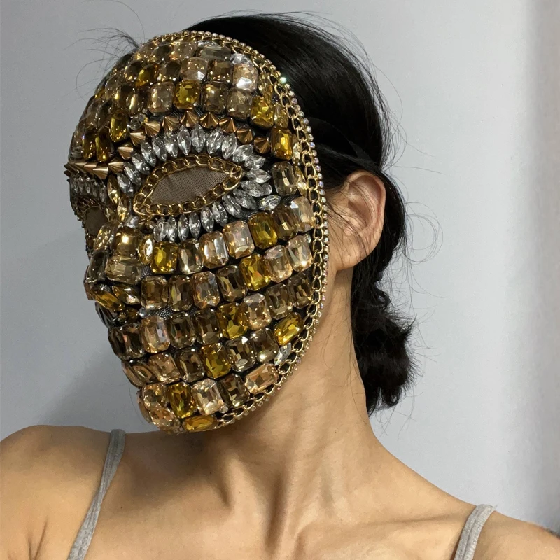 女性ゴーゴーダンス帽子ビッグストーン頭飾りジャズマスクハロウィンナイトクラブポールダンス衣装ステージアクセサリー XS9834