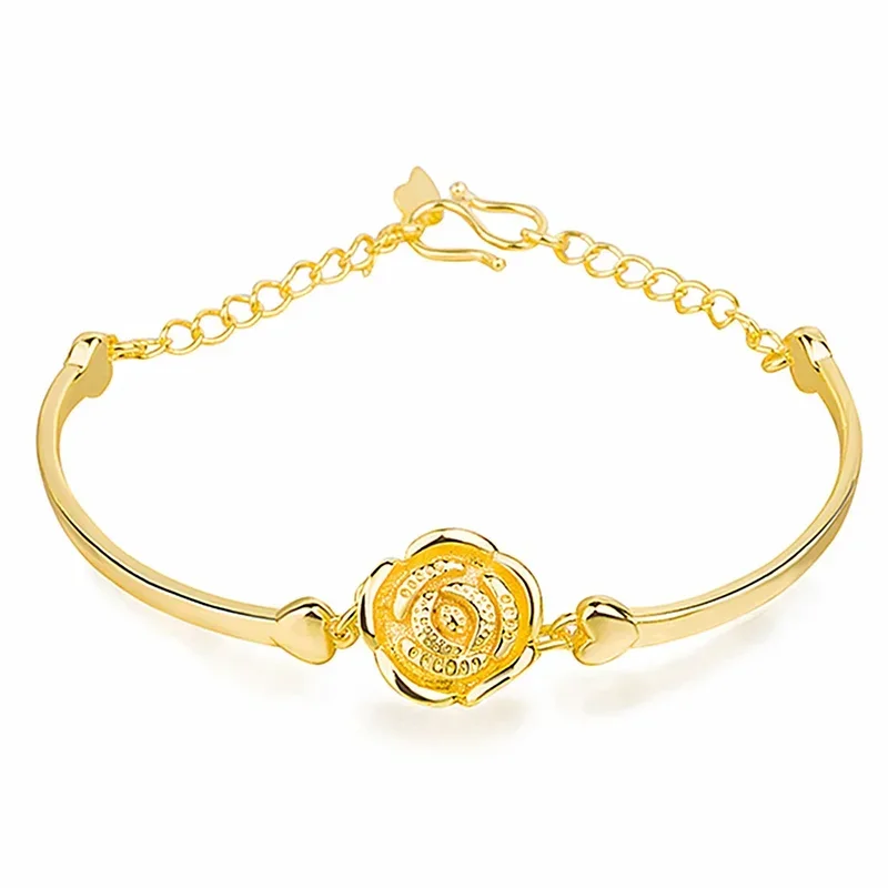 Real 18K Gold Rose Bracelet for Women Girlfriend Mother Engagement Birthday Mother's Day Valentine's Day Jewelry Gifts