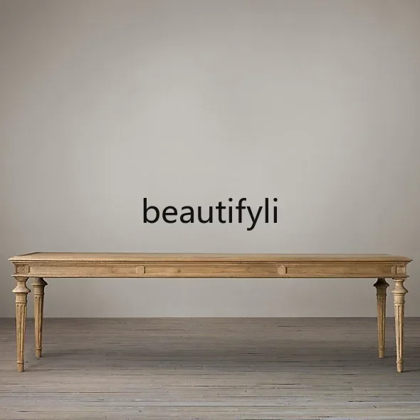 2003 French country retro rectangular dining table oak solid wood carving flower dining table and chair combination