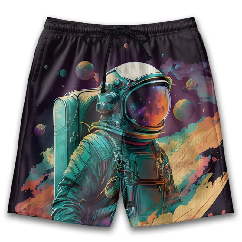 

Astronaut Designed Men's Beach Shorts, 3d Printed Swimwear, Loose, Fashionable, Summer