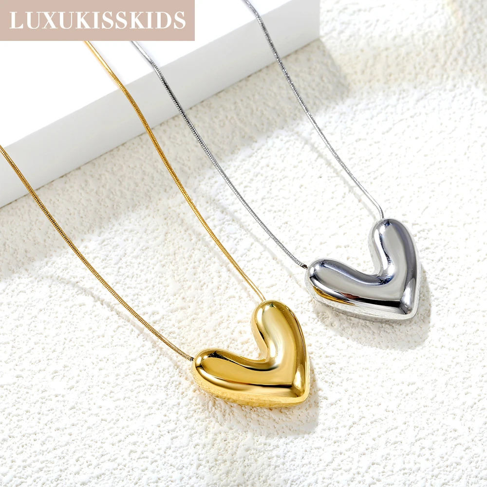 LUXUKISSKIDS Cute Cubic Heart Pendant Necklace for Woman/Girls Moon Star Romantic Eyes Collar Premium Korean No Fade Jewelry