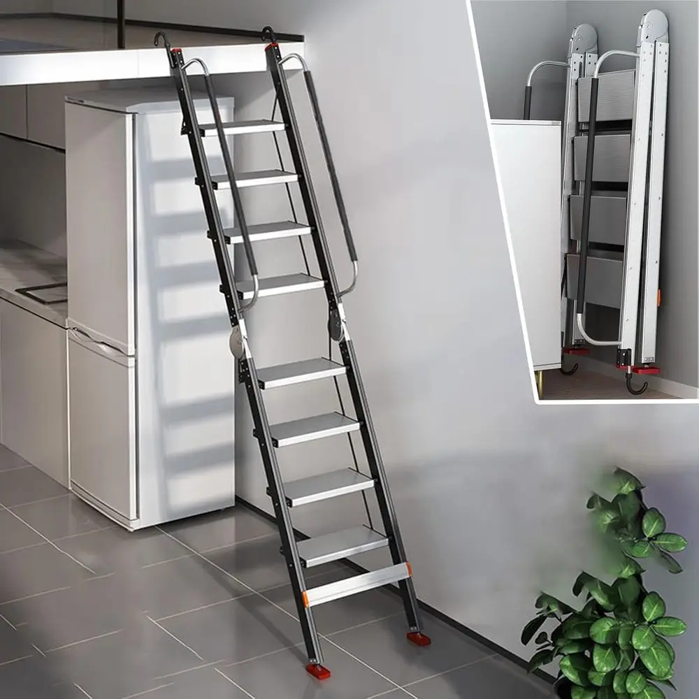 

10-Step Silver Alloy Attic Ladder, 150kg Load Capacity, 293cm Height
