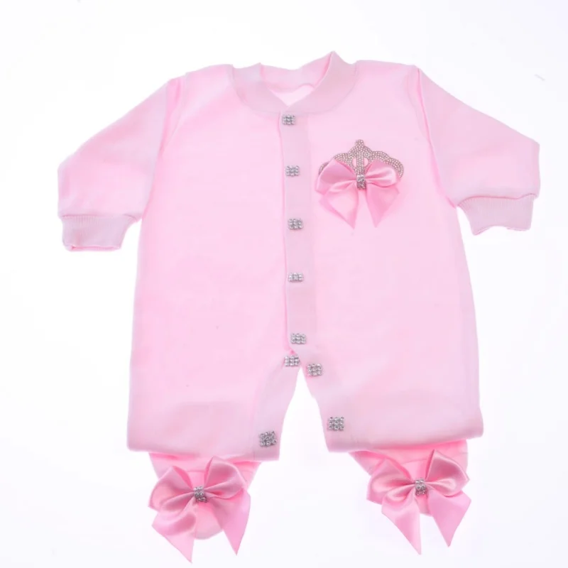 Newborn Pink Princess Footed Jumpsuit 0-9 Months Baby Crown Bow Long Sleeve Romper Boutique Baby Shower Gift