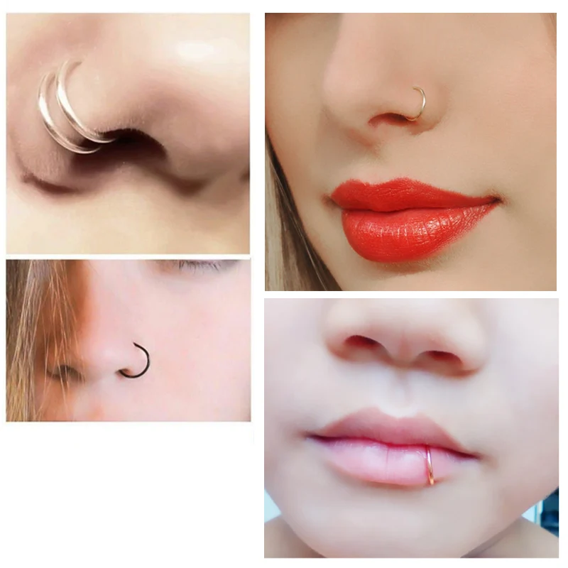 G23 Titanium Nose Ring Implant Grade Titanium Gothic Fake Pierced Nose Ring 18G 20G Classic Tongue Piercing Jewelry Anodized