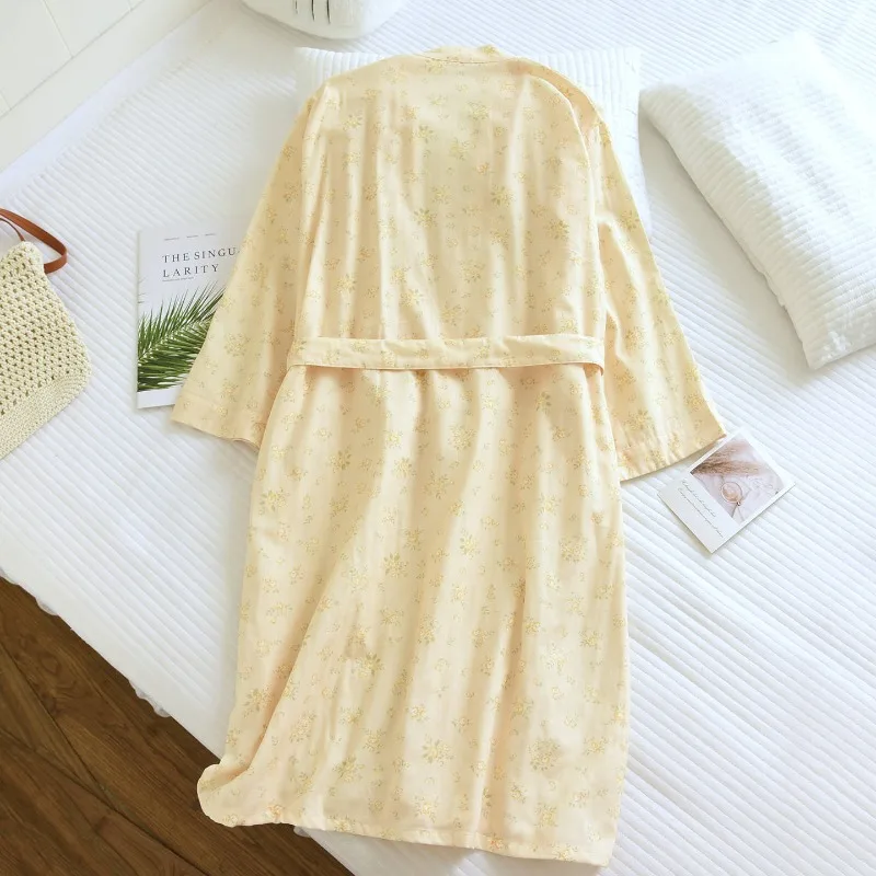 Breezy Cotton Gauze Japanese Style Kimono Robe for Women, Lightweight Summer Bathrobe, Soft Floral Print Loungewear 2