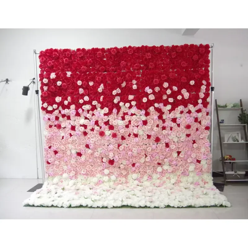 White 8ft Artificial Silk Cloth Rustic Flower Wall Panel with Stand Simulated Wedding Backdrop for Garden Wall Decor