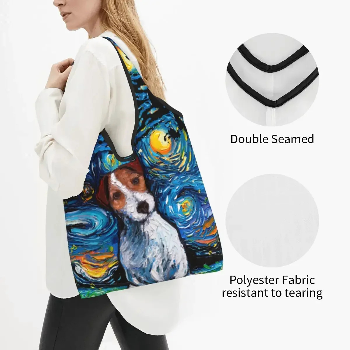 Fashion Printing Jack Russell Terrier Night Sky Tote Shopping Bags Portable Shopper Shoulder Dog Pet Handbag