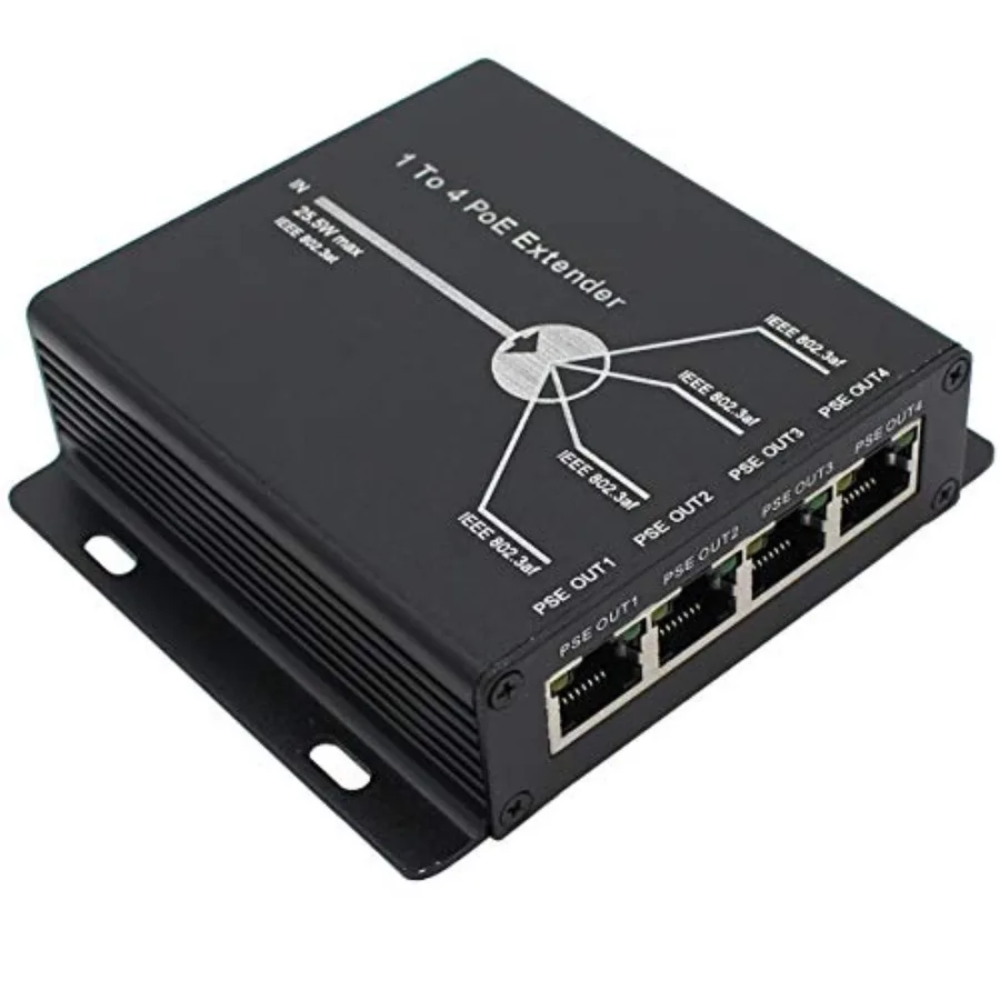 

POE Extender RJ45 4-Port 10/100M IEEE802.3at Power-in to IEEE802.3af (Power-Out) for Ethernet/PoE Power AP IP Camera IP Telepho