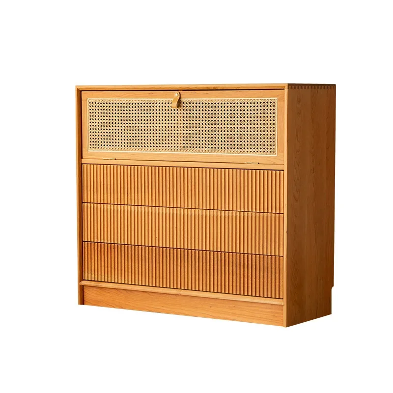 

Nordic all solid wood cherry wood side cabinet, storage glass door living room floor display cabinet