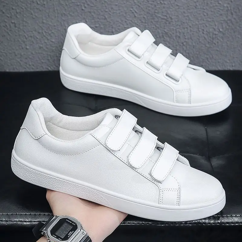 2023 Simple Lightweight White Shoes Men\'s Casual Sneaker Board Shoes Versatile Hook Loop Casual Sports Shoes Men