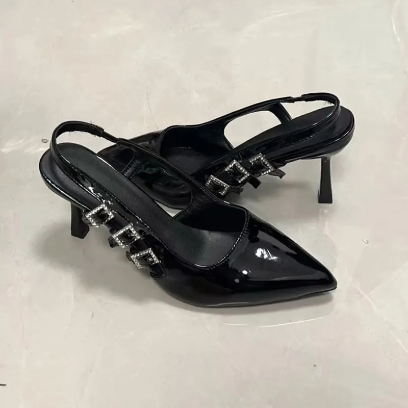 

High Heeled Open Toe Sandals 2026 New French Pointed Toe Rhinestone Strap Single