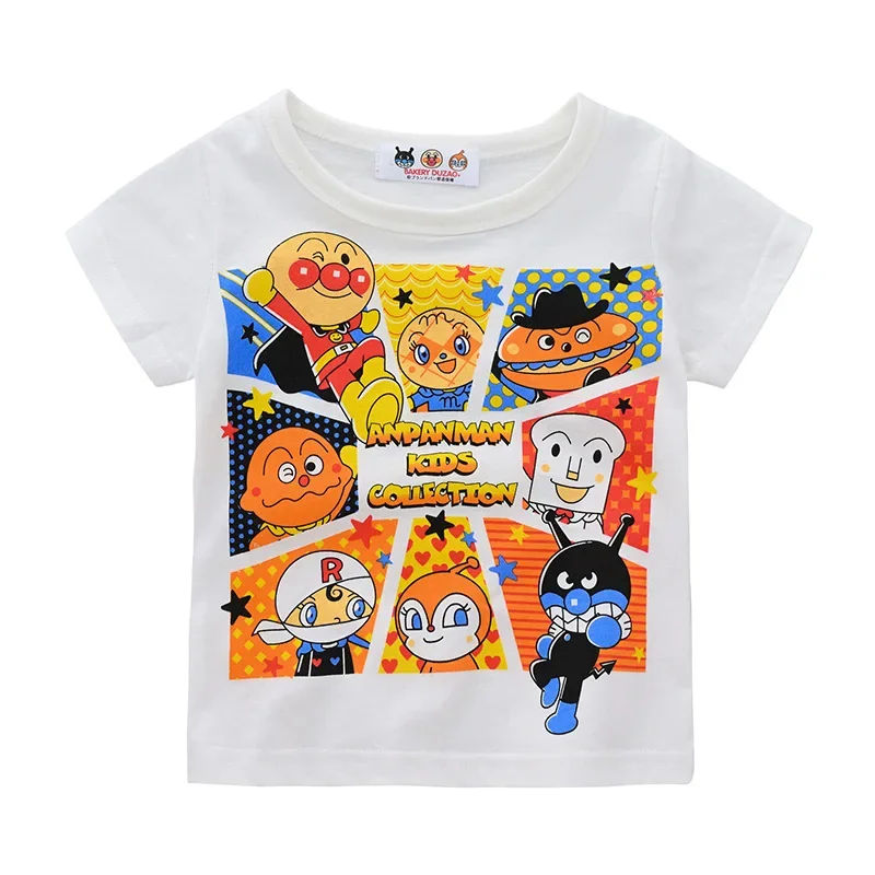 New Summer Cartoon Anpanman Print Kids Boys Short Sleeve T Shirts Children Baby Girl Cotton Clothes Causal Toddler Top Tee 1-8T