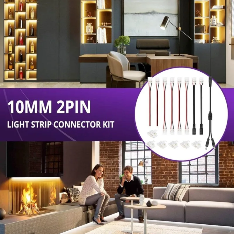 ABMR-Crystal LED Strip Connector Kit For Home Lighting 2-Pin 8Mm/10Mm No Soldering Needed