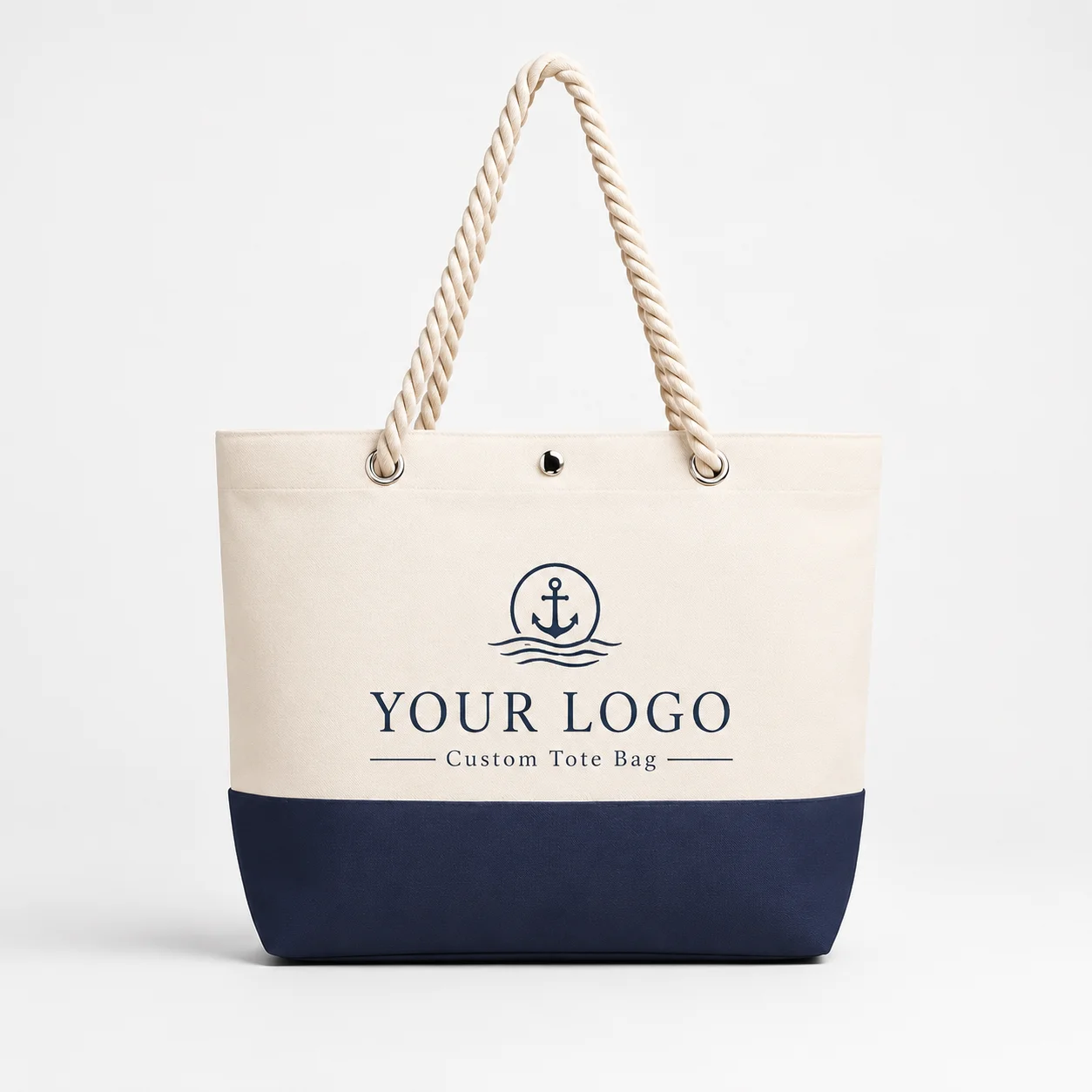 Personalized Logo Canvas Handbag Custom Colorblock Thick Rope Handle Snap Fastener Large Capacity Women Daily Commute Vacation