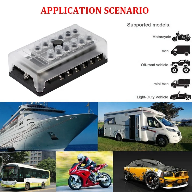 Waterproof Car Bus Marine 12 Way AC Circuit Breaker Led Indicator 32V DC Fuse Box Holder With Negative Terminal