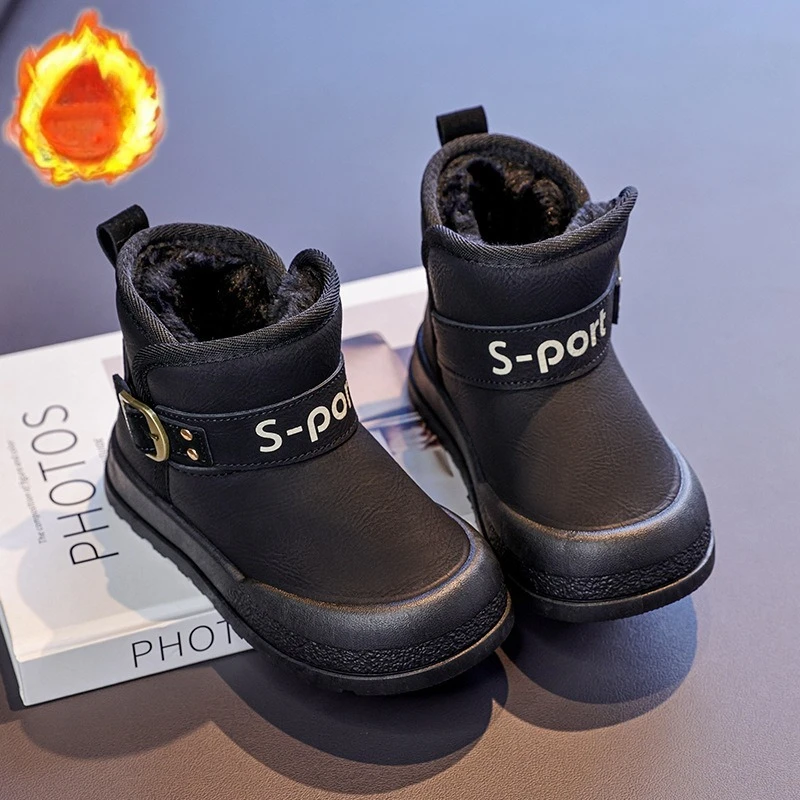 

Модные ботинки для мальчиков и девочек, детские короткие сапоги с круглым носком на толстом меху, новинка зимы 2024, детские ботильоны, универсальная мягкая подошва