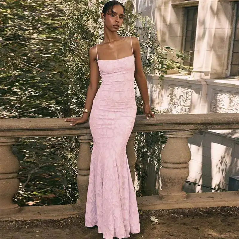セクシーマーメイドイブニングクラブパーティードレス レディース 2025 夏 スパゲッティストラップ マキシロングドレス エレガント バックレス レースアップ バンデージ ローブ