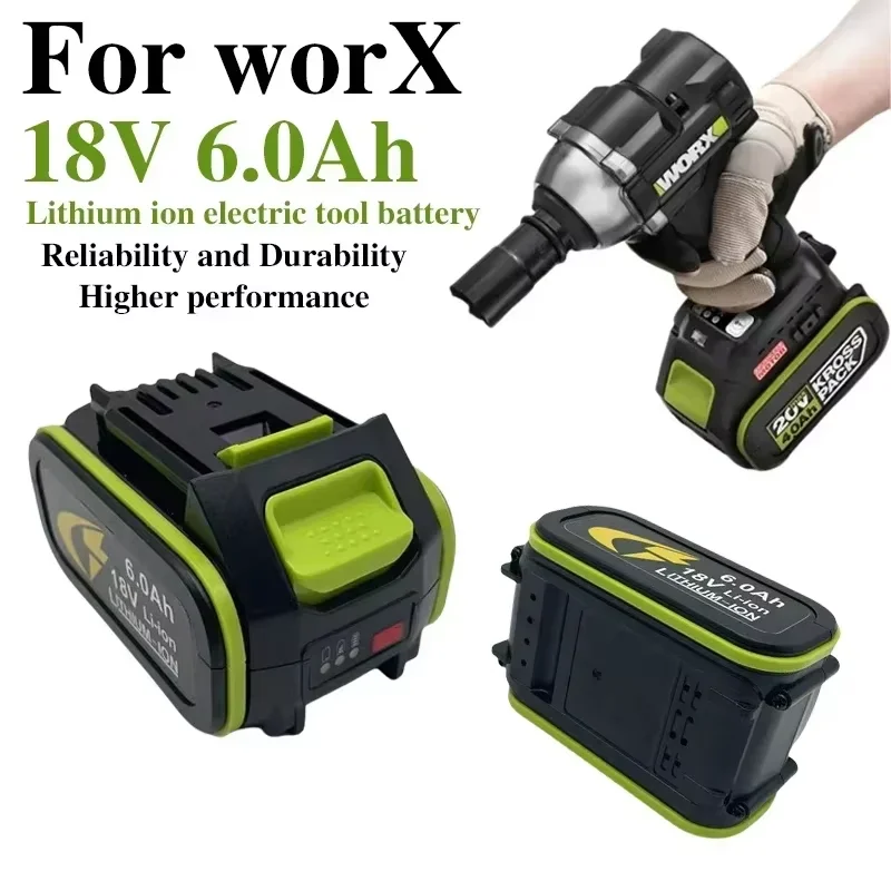 

18V Battery Pack Universal lithium battery 6.0Ah Suitable for Worx WU386 WU388 WU279 WU182 WU380S WU808 Series Electric Tools