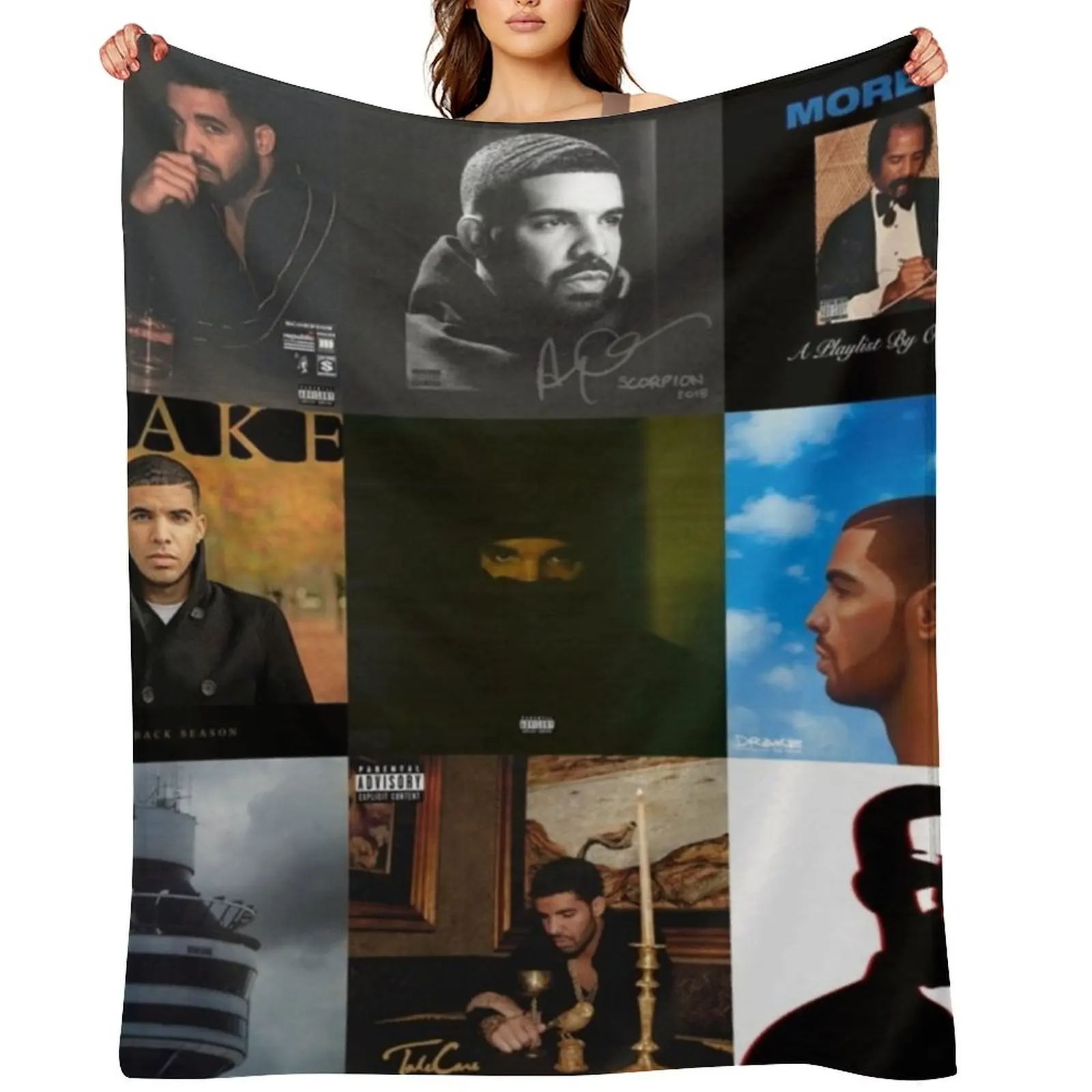 

Drake Album Covers Throw Blanket Decorative Sofa Furry Shaggy Moving Blankets