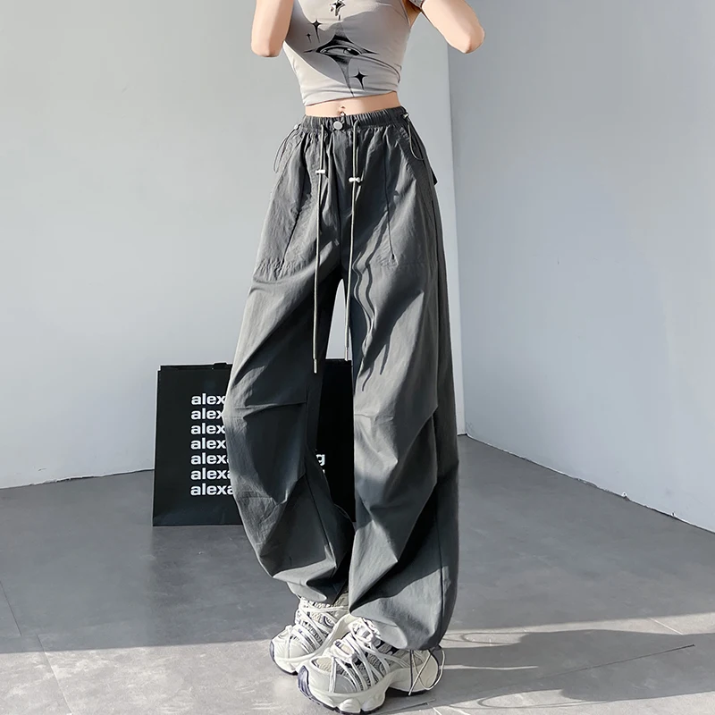 wide leg pants for women in summer 2025, new loose and slimming ice silk quick drying casual pants, sports straight leg pants