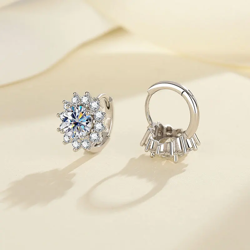 أقراط مويسانيتي نقية S925، نمط عباد الشمس، فاخرة وخفيفة لامعة، مناسبة للارتداء اليومي، والسفر، وهدايا مجوهرات المواعدة #2