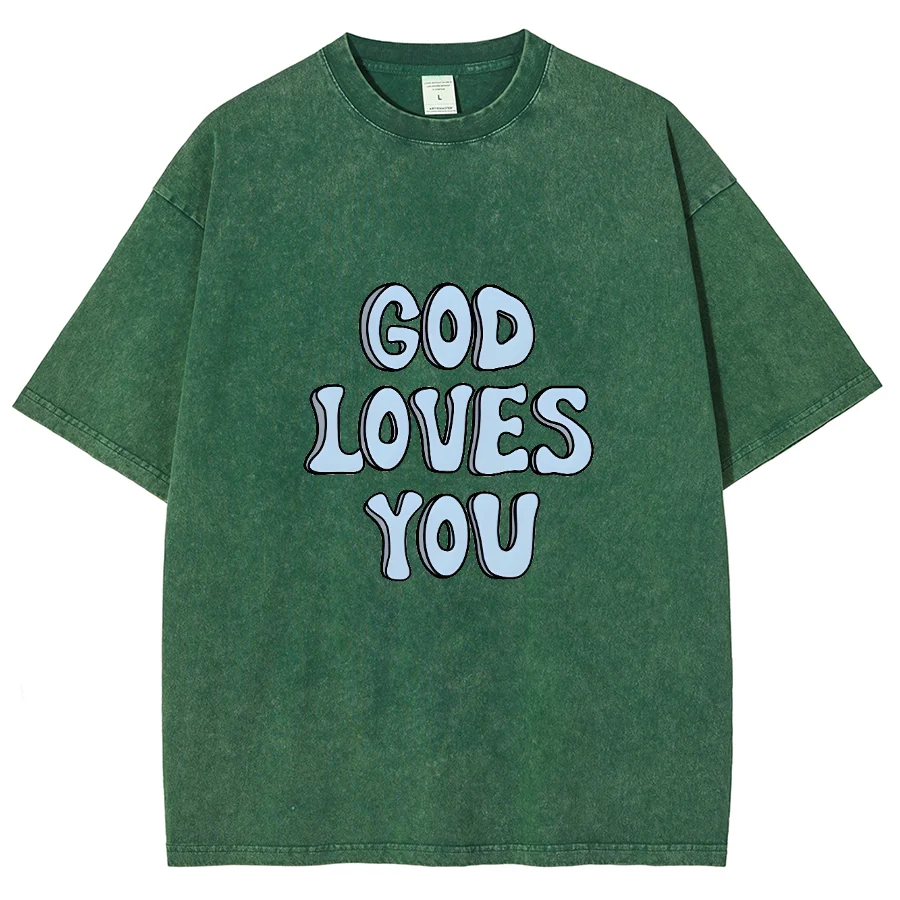 Y2K Loves  You Washed Short Sleeve TShirt, Cartoon Creative Printed Unisex Vintage Streetwear New Fashion Casual Plus-Size Tops