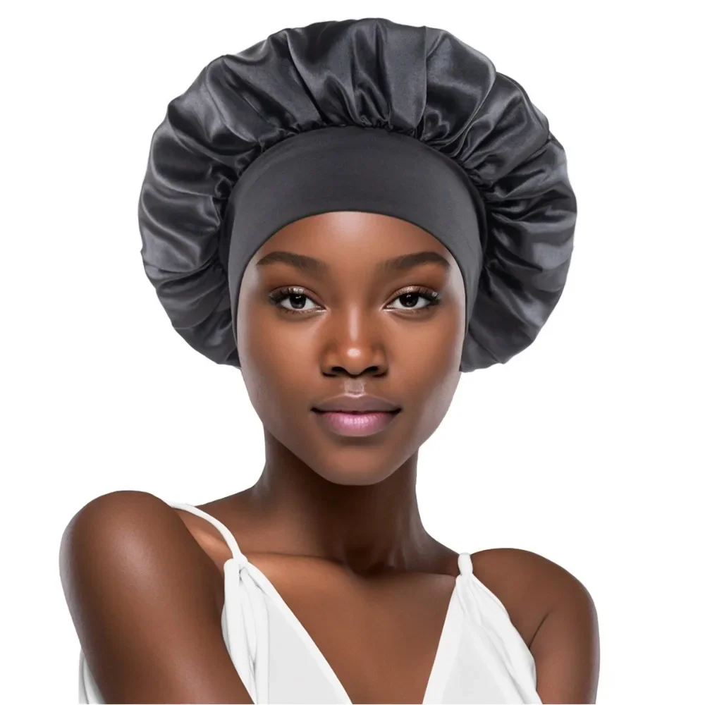 Solid Satin Bonnet Hair Wrap Elastic Narrow Head Tie Silk Band Edge Bathroom Wrap Shower Cap for Sleeping Women Shower Hair Care