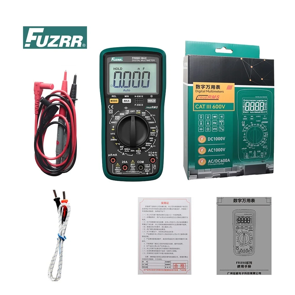 

Цифровой мультиметр серии FUZRR FR890, 6000 измерений, True RMS, сверхбольшой ЖК-экран с подсветкой, токовые клещи 600А для переменного/постоянного тока