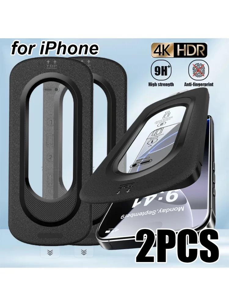 Protecteur d'écran pour iPhone 16 pro Max 15 14 13 12 2 pièces, verre trempé, couverture complète, Anti-empreintes digitales, Installation en un clic