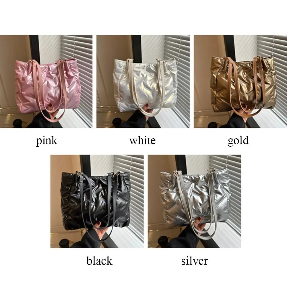 Solid Color Shoulder Bags Casual Down Cotton Padded Large Capacity Underarm Bags Quilted Tote Bag Winter