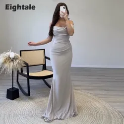 Eightale Silver Evening Dress for Wedding Party Chiffon Off the Shoulder Arabic Pleats Mermaid Prom Gowns Celebrity Dress