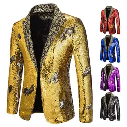 Chaqueta de traje de lentejuelas de lujo y a la moda para hombre, cuello de solapa, diseño Floral, novio, cantante, Anfitrión, escenario, banquete, vestido de noche