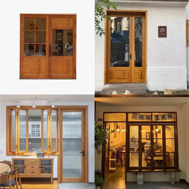 Solid Wood Folding Glass Door for Shop Entry Homestay Interior Partition Window