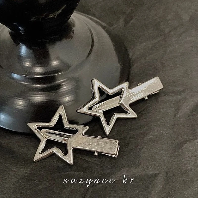 2pcs Hollow Metal Star Pentagram Hair Clip For Women Vintage Punk Sweet Cool Aesthetic Hairpin Hair Accessories