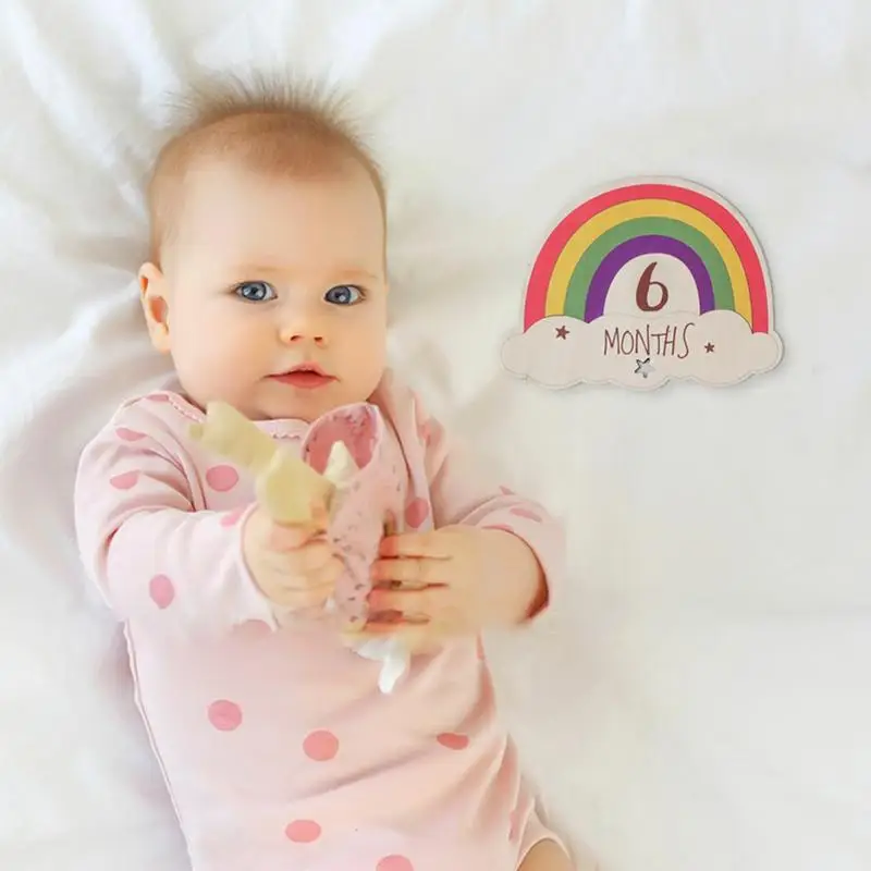 

Rainbow Milestones Cards Wooden Baby Monthly Milestones Cards Colorful Baby Month Announcement Signs Baby Months Photo Props For