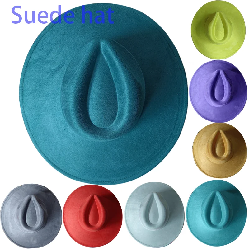 New color suede top hat 9.5cm wide Brim Fedora hat for men and women Spring/Summer jazz hat classic Sombrero Mujer