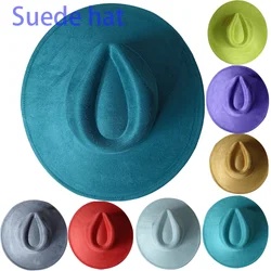 Suede Top Hat 9.5cm Wide Brim Fedora Hat Men Women Autumn Winter Felt Jazz Hats Classic Church Fedoras Chapeau Sombrero Mujer