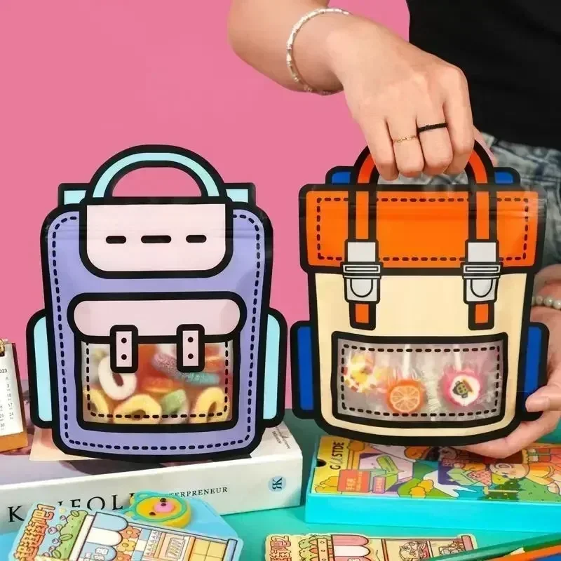 60-1Pcs Creative Gifts Packaging Bags Cartoon Backpack Shape Candy Snack Self-lock Bags For Kids Birthday Party Decors Gifts Bag