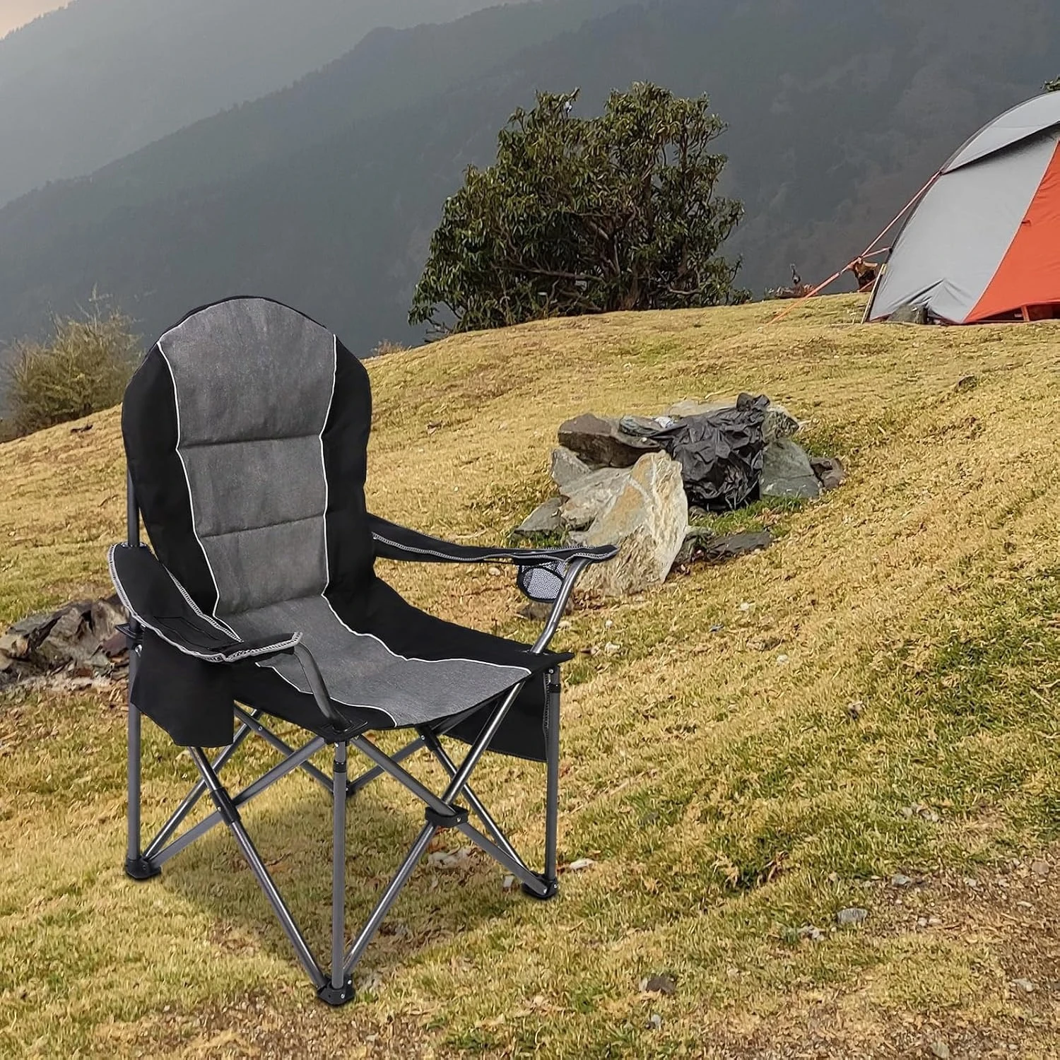 

Oversized Portable Camping Chair, Full Padded Outdoor Folding Chair Support 350 LBS, Heavy Duty Lawn Chair·Factory Direct Sales