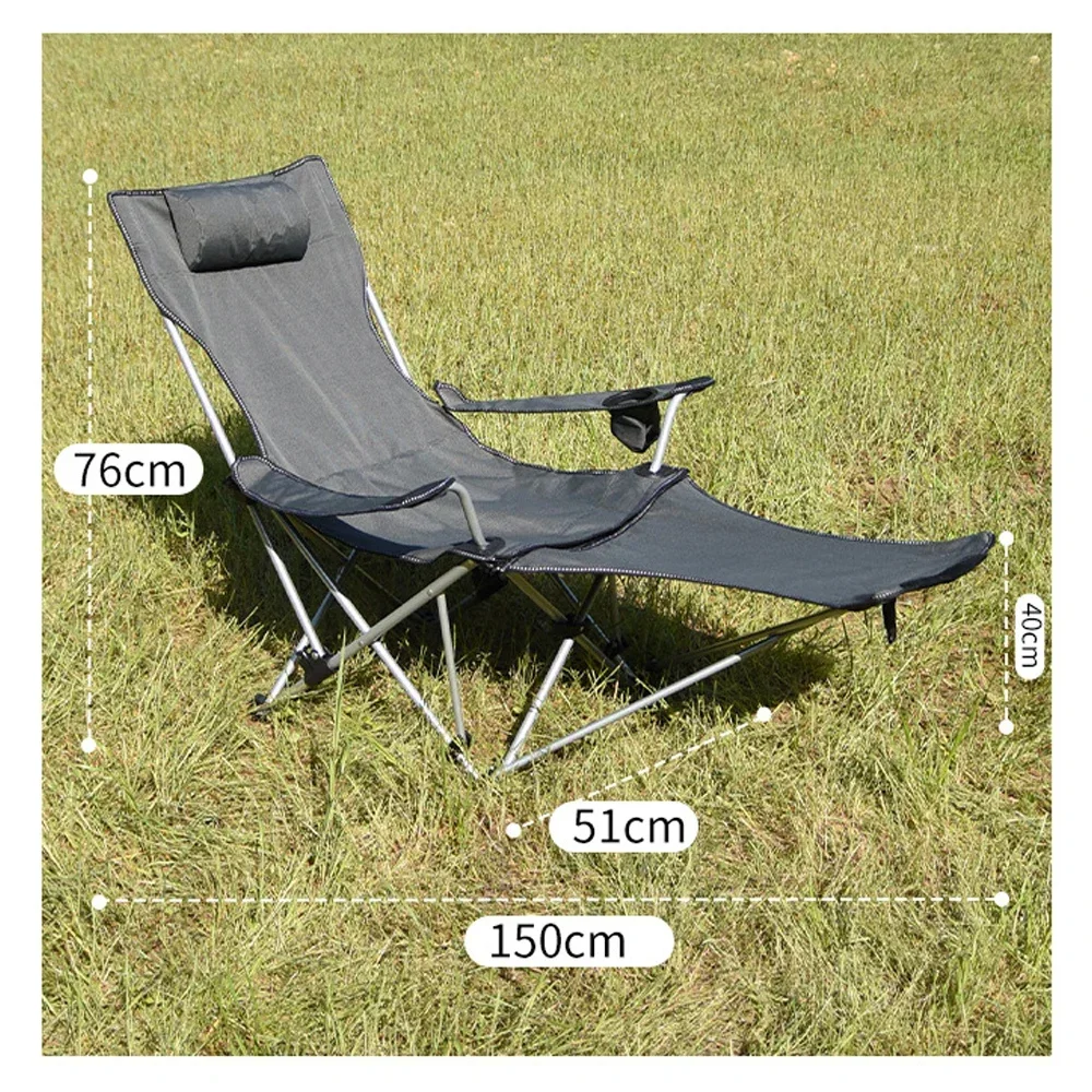 Outdoor Folding Camp Chair Backrest With Footrest Portable Bed Nap Chair For Camping Fishing Foldable Beach Lounge Chair