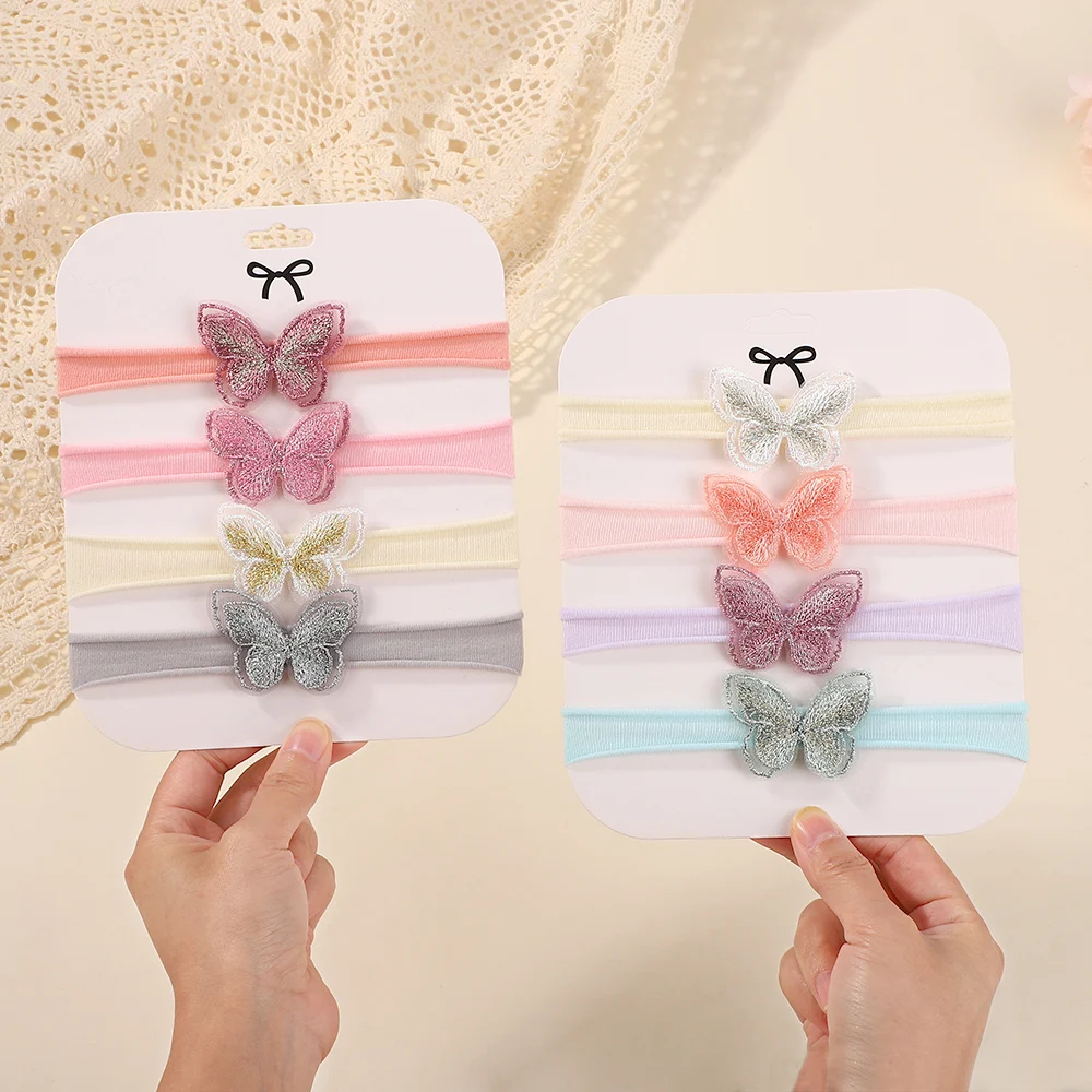 4 قطعة/المجموعة الملونة الدانتيل فراشة الشعر التعادل للطفل الفتيات لطيف النايلون مطاطا لينة العصابات الشعر إكسسوارات الشعر Phtotgraph ديكور #6