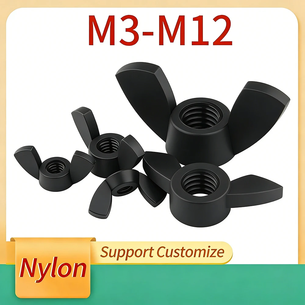 

5/20/50Pcs M3 M4 M5 M6 M8 M10 M12 Butterfly Wing Nuts Black Nylon Wing Nuts Plastic Hand Tighten Nut Support Customize