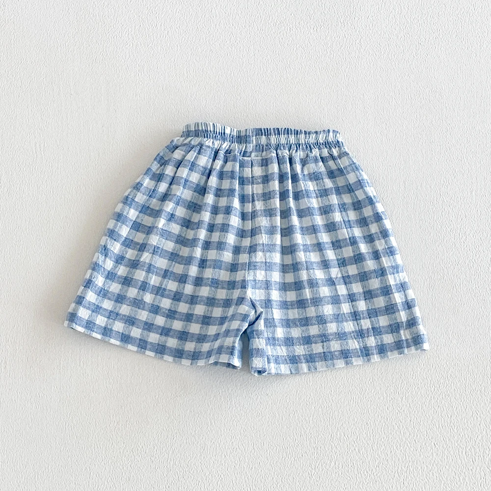 Ropa para Niños, Pantalones Cortos de Lino y Algodón para Niños, Pantalones Cortos a Cuadros de Verano para Niños Pequeñ