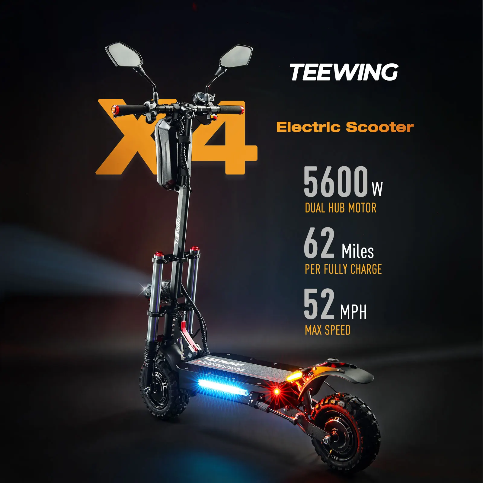 Teewing X4 5600W Dual Motor 60V 33ah Folding Off-road Fast Speed Electric Scooter US Warehouse Drop Shipping