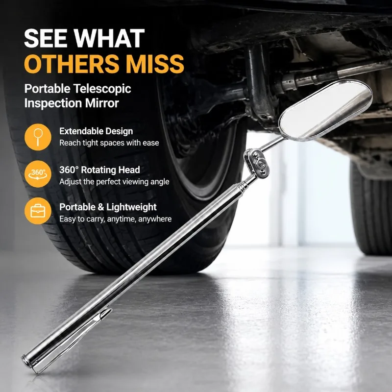 Portable Inspection Mirror Extendable Handheld Under Check Mirror Telescopic Detection Viewer Adjustable Automotive Inspection