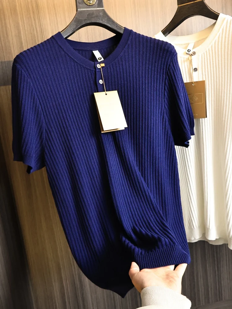 

Knitted Texture Shirt Vintage Button-Up Short Sleeve Men's Fashionable Summer Clothing Soft Regular Fit Casual Style