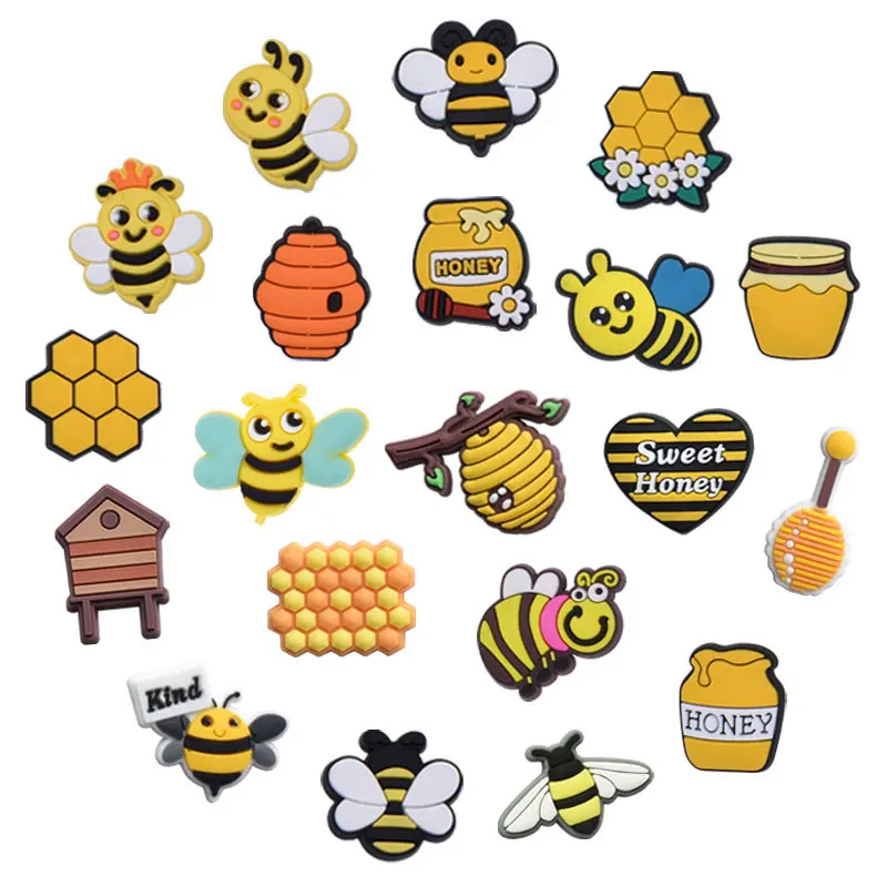 

Cute Bee Shoe Charms Pin Hot Sales for Croc Accessories Clogs Bubble Slides Sandals PVC Shoe Decorations Accessories