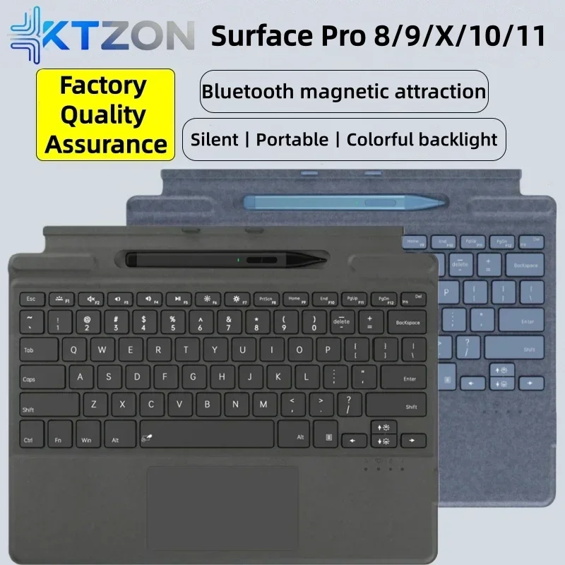 New upgraded Surface Pro 8/9/X/10/11 Bluetooth magnetic professional custom keyboard with pen slot,touchpad,and 7-color backlit