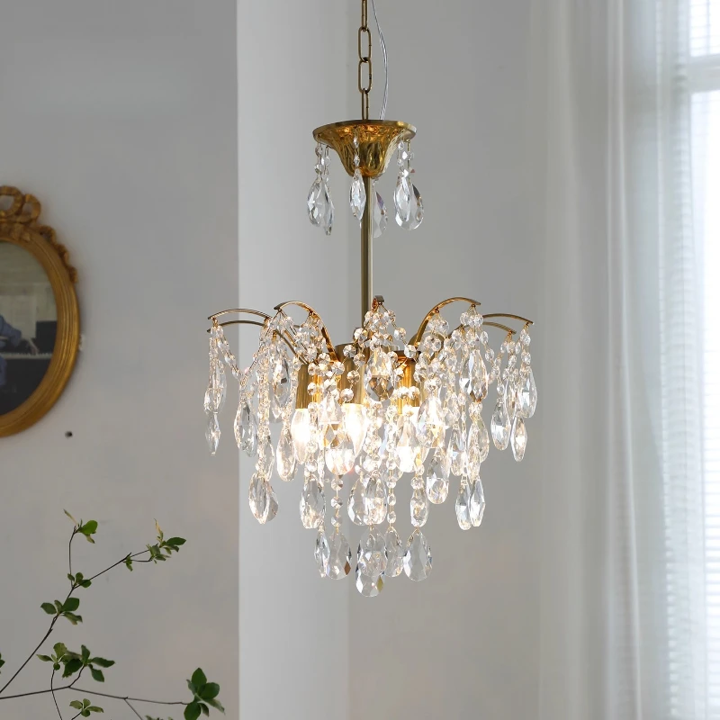 French Retro Teardrop Shape Crystal Tassel Pendant Lights Iron Art Hanging Lamps Living Room Restaurant Hotel Bedroom Chandelier